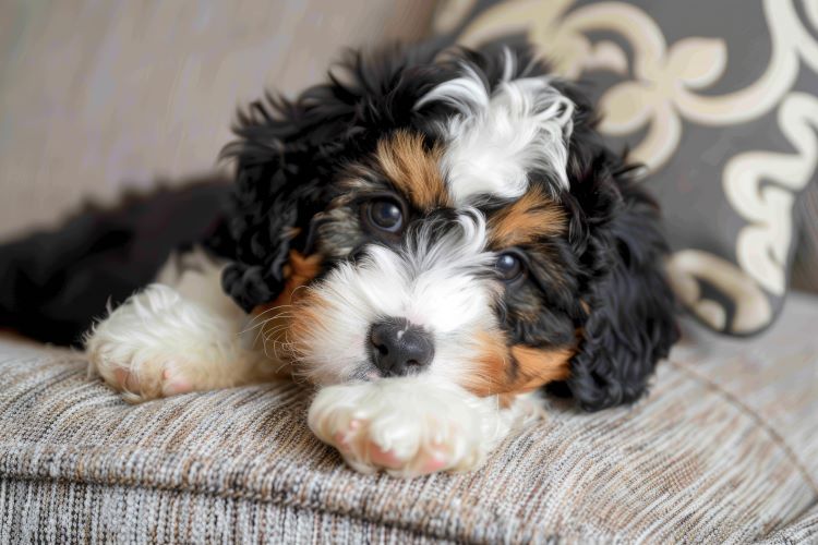 Playful Bernedoodle puppy, a hypoallergenic small dog perfect for active families